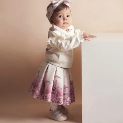 Girls Ivory & Pink Neoprene Disney Skirt