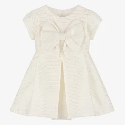 Girls Ivory Bow & Sequin Dress