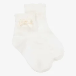 Girls Ivory Bow Cotton Socks