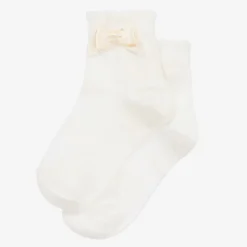 Girls Ivory Bow Cotton Socks
