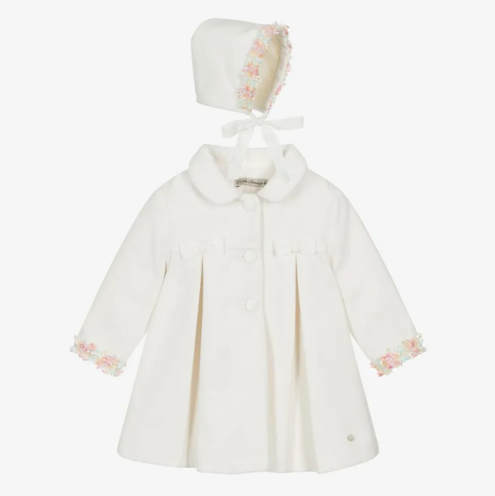 Girls Ivory Coat & Bonnet Set