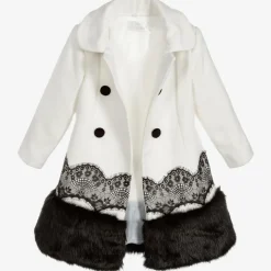Girls Ivory Coat & Faux Fur Hat Set