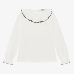 Girls Ivory Collared Cotton Top