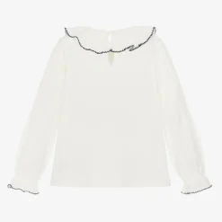 Girls Ivory Collared Cotton Top