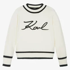Girls Ivory Cotton & Cashmere Knit Sweater