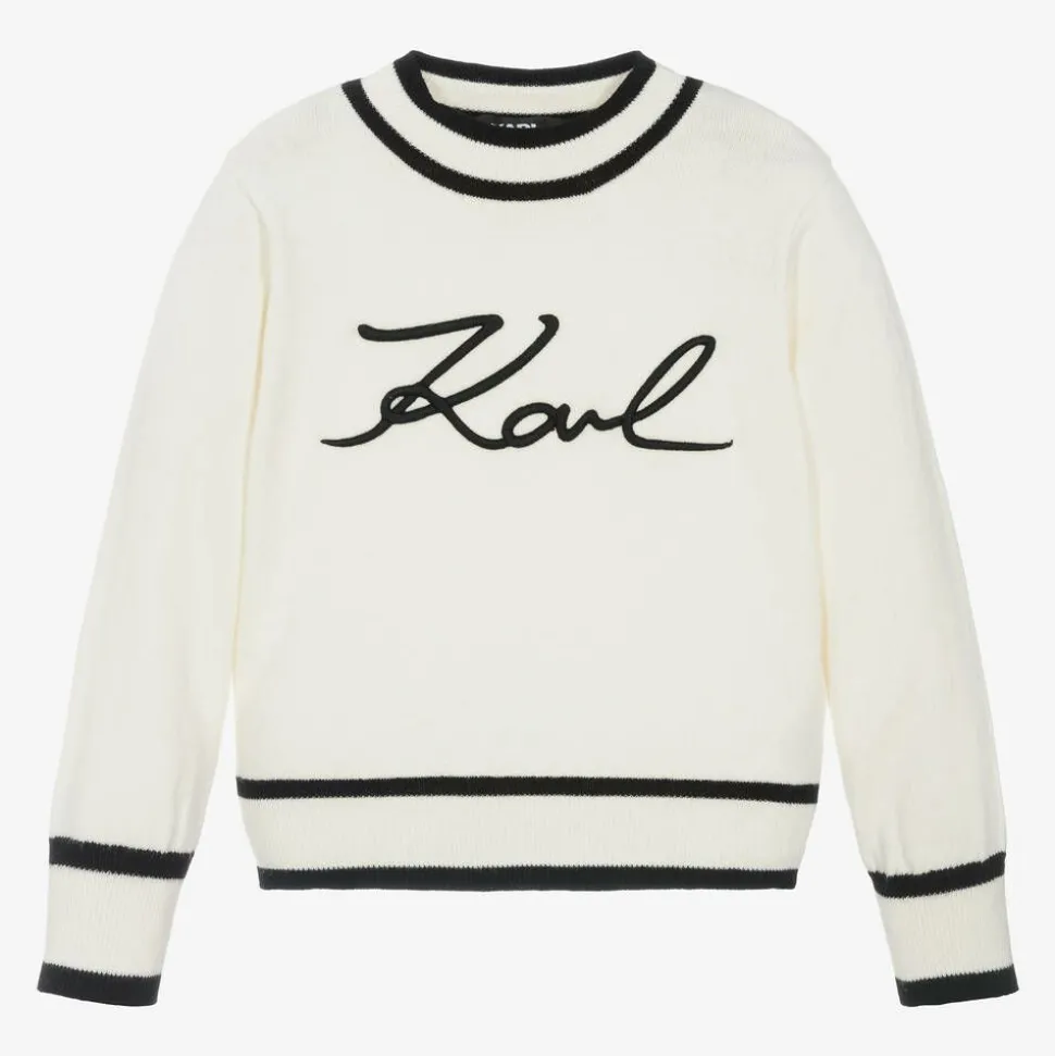Girls Ivory Cotton & Cashmere Knit Sweater