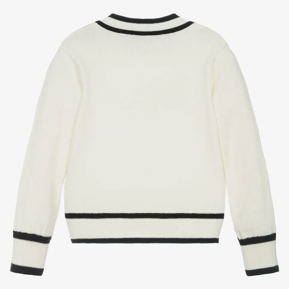 Girls Ivory Cotton & Cashmere Knit Sweater
