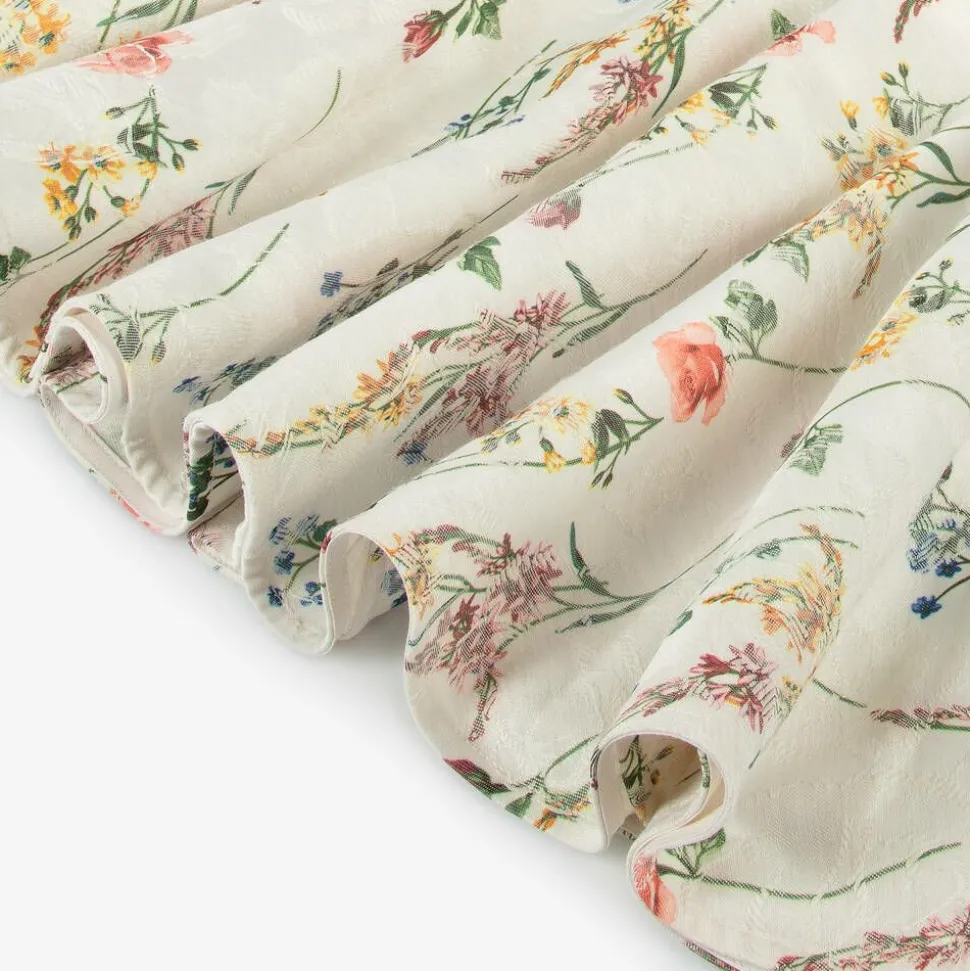 Girls Ivory Cotton & Floral Jacquard Dress