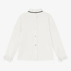 Girls Ivory Cotton & Lace Blouse