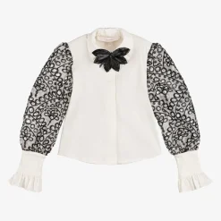 Girls Ivory Cotton & Organza Blouse