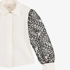 Girls Ivory Cotton & Organza Blouse