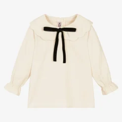 Girls Ivory Cotton Bow Collar Blouse