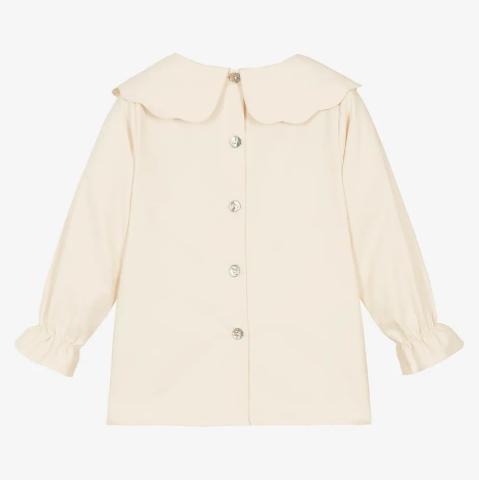 Girls Ivory Cotton Bow Collar Blouse