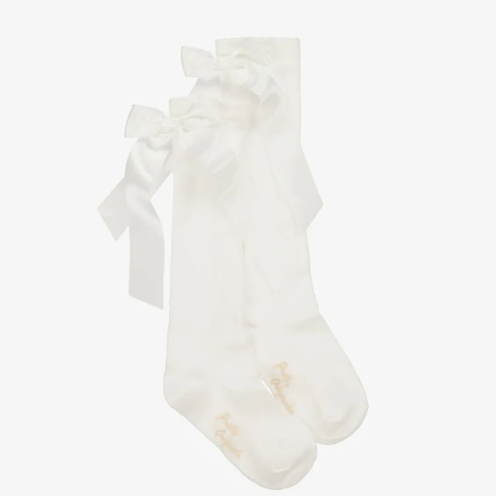 Girls Ivory Cotton Bow Socks