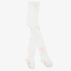 Girls Ivory Cotton Bow Tights