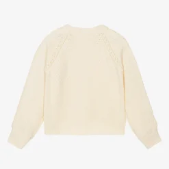 Girls Ivory Cotton Cable Knit Sweater