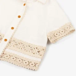 Girls Ivory Cotton Crochet Trim Shirt