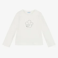 Girls Ivory Cotton Diamanté Top