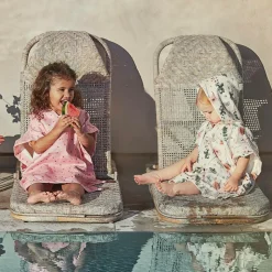 Girls Ivory Cotton Floral Poncho Towel