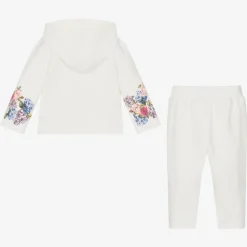 Girls Ivory Cotton Floral Tracksuit