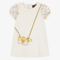 Girls Ivory Cotton Handbag Print Dress