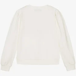 Girls Ivory Cotton Heart Print Sweatshirt