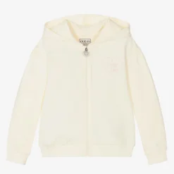Girls Ivory Cotton Heart Zip-Up Top