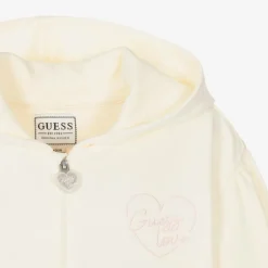 Girls Ivory Cotton Heart Zip-Up Top