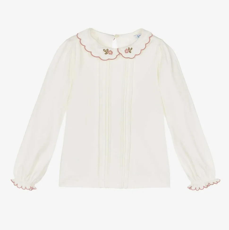 Girls Ivory Cotton Jersey Blouse