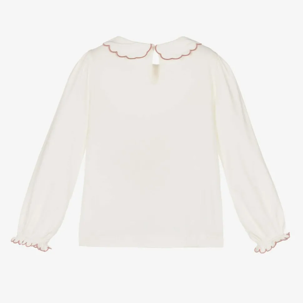 Girls Ivory Cotton Jersey Blouse