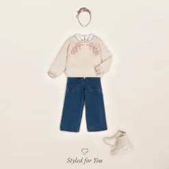 Girls Ivory Cotton Jersey Blouse