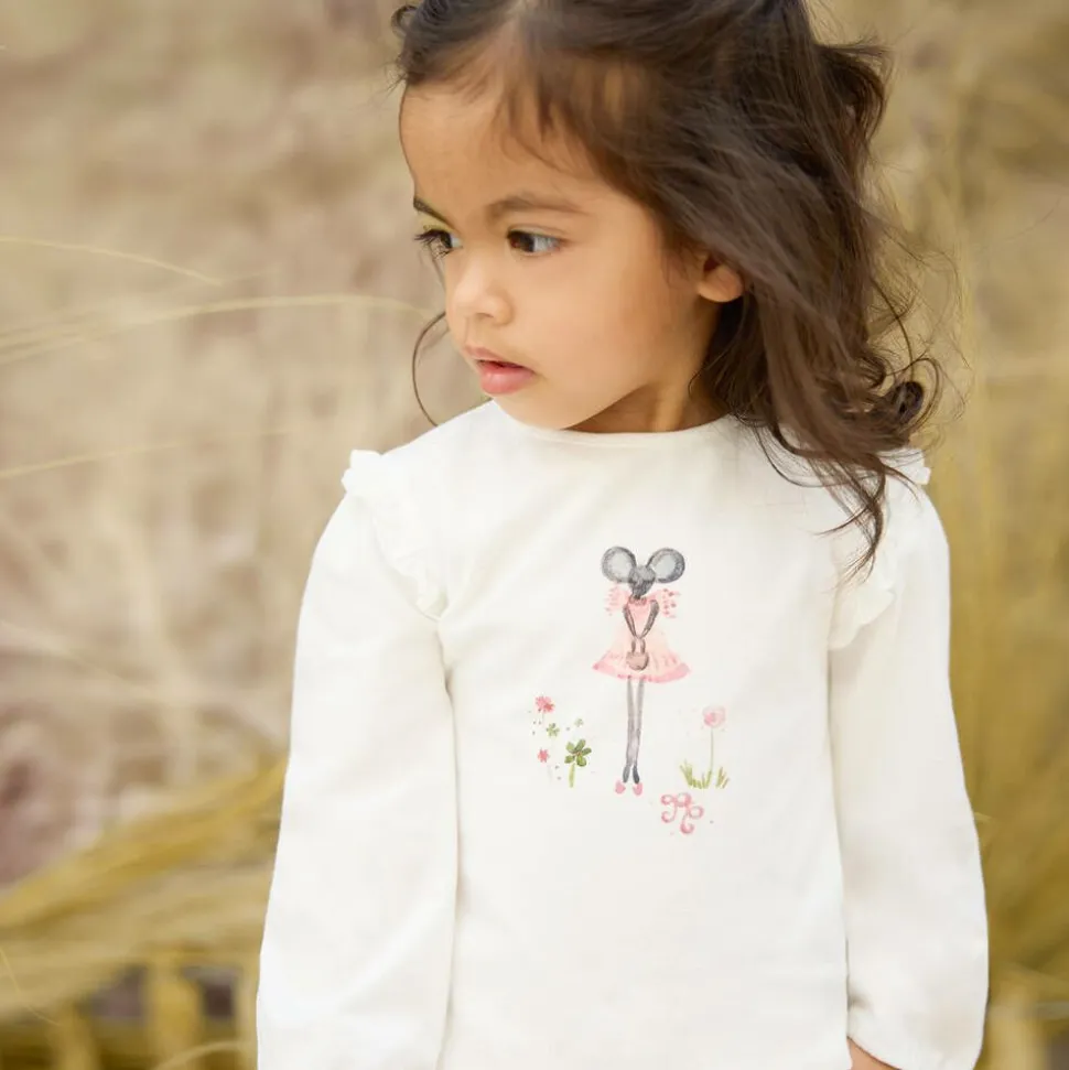 Girls Ivory Cotton Mouse Top