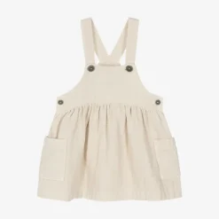 Girls Ivory Cotton Pinafore Dress