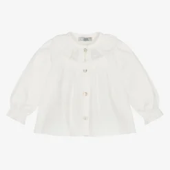 Girls Ivory Cotton Ruffle Collar Blouse