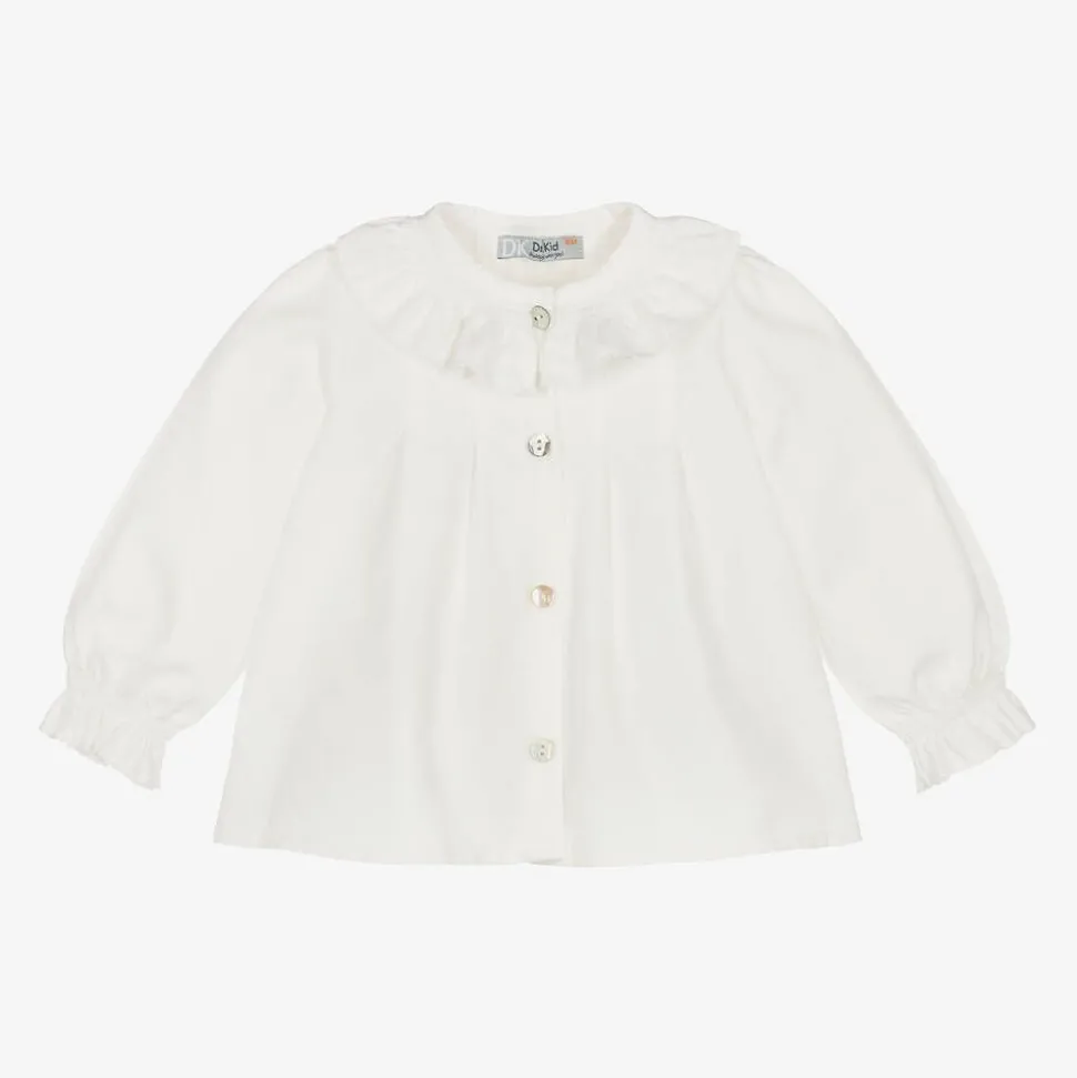 Girls Ivory Cotton Ruffle Collar Blouse