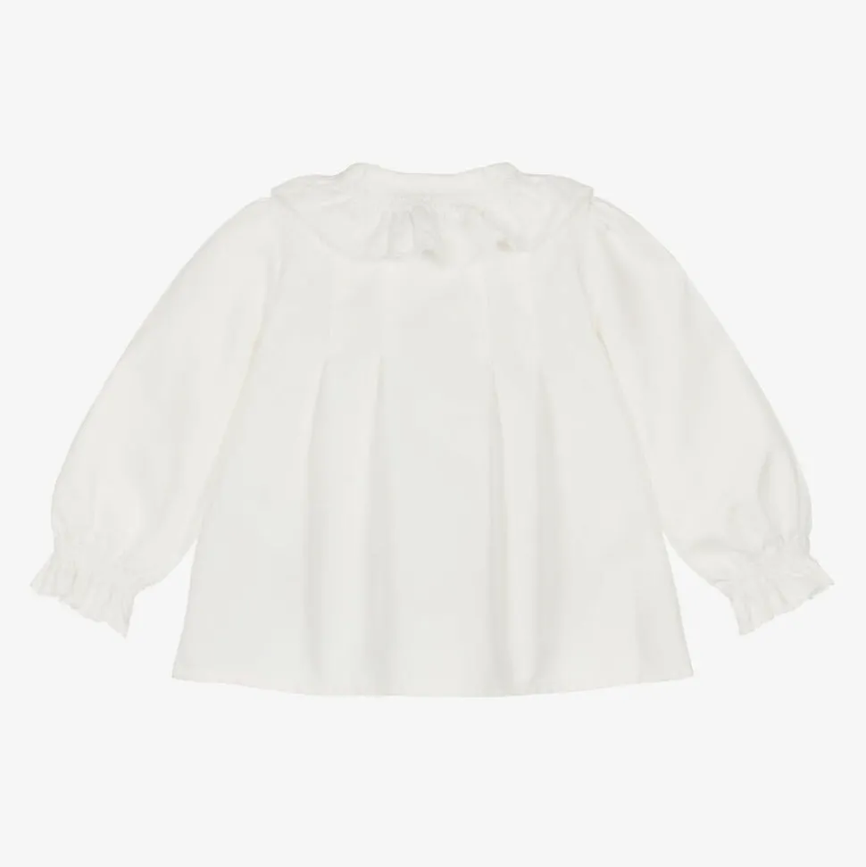 Girls Ivory Cotton Ruffle Collar Blouse