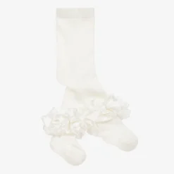 Girls Ivory Cotton Ruffle Tights