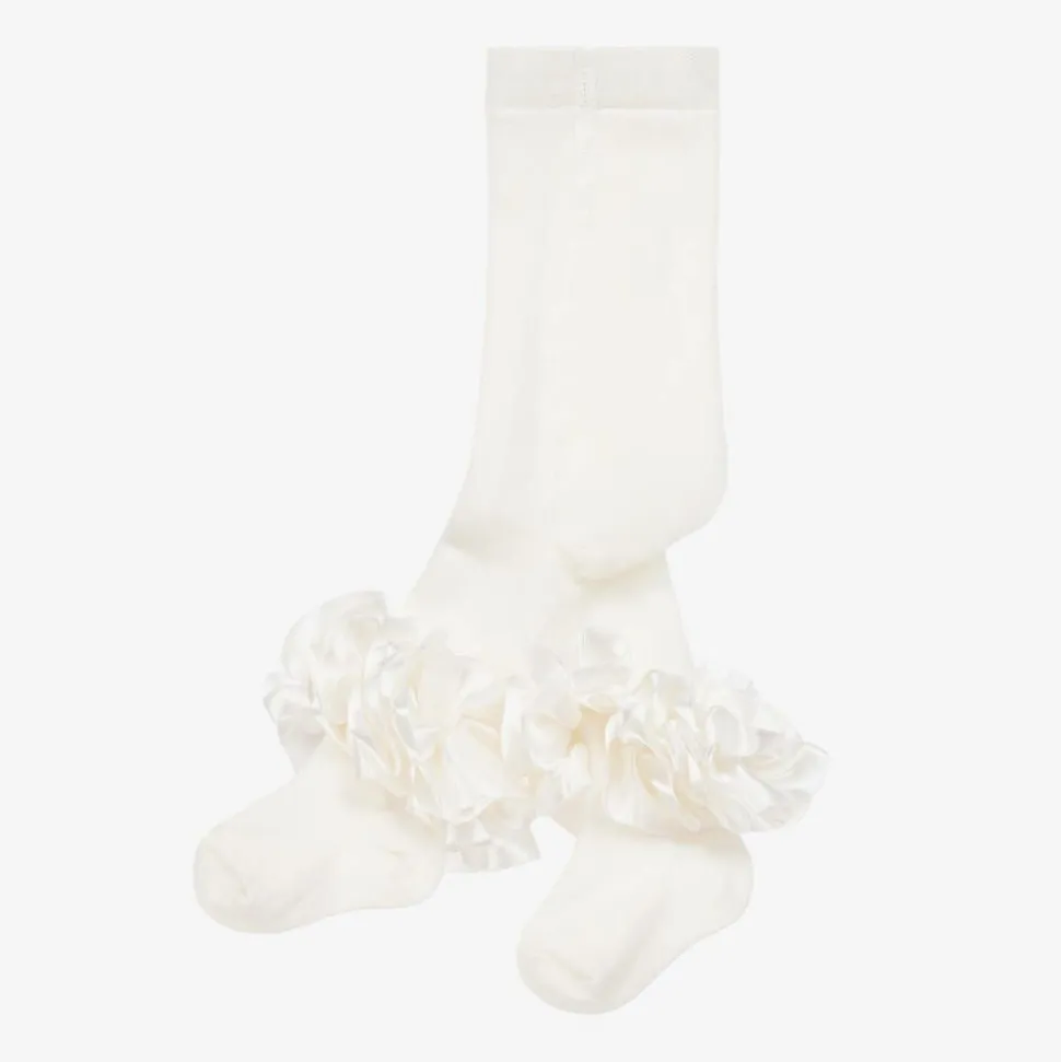 Girls Ivory Cotton Ruffle Tights