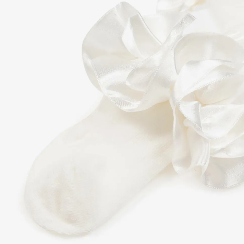 Girls Ivory Cotton Ruffle Tights