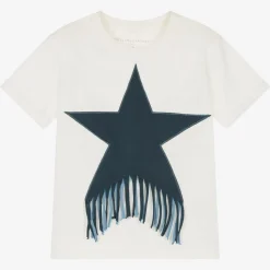 Girls Ivory Cotton Star Fringe T-Shirt