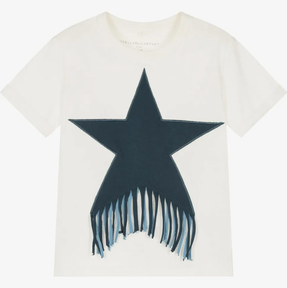Girls Ivory Cotton Star Fringe T-Shirt