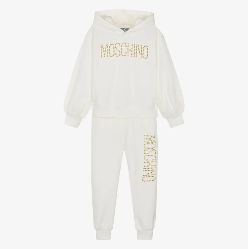 Girls Ivory Cotton Stud Logo Tracksuit