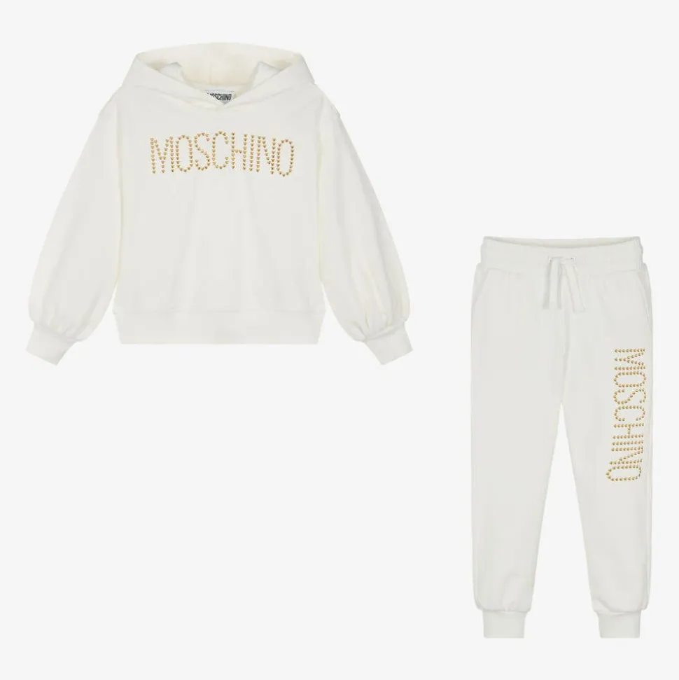 Girls Ivory Cotton Stud Logo Tracksuit