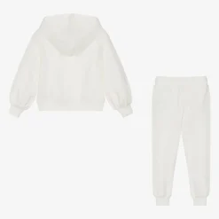 Girls Ivory Cotton Stud Logo Tracksuit