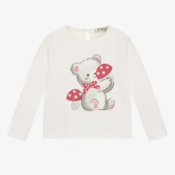Girls Ivory Cotton Teddy Bear Top