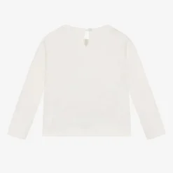 Girls Ivory Cotton Teddy Bear Top