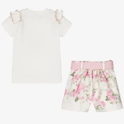 Girls Ivory Cotton Teddy Bear Shorts Set