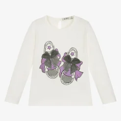 Girls Ivory Cotton Trainer Print Top