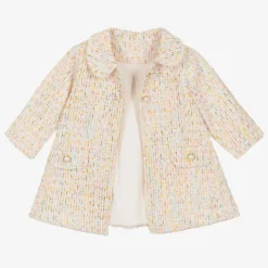 Girls Ivory Cotton Tweed Coat