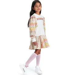 Girls Ivory Cotton Zigzag Dress